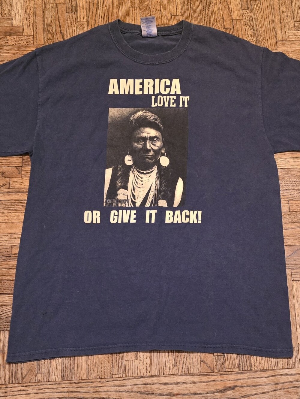 Vintage Native American “America Love It Or Give It Back” Chief Joseph Sz Large